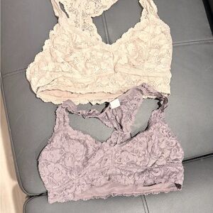 Lace Bralette Set in Cream and Gray size M